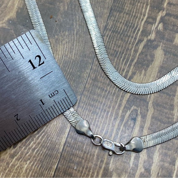 925 sterling silver herringbone chain wide necklace - Picture 4 of 6